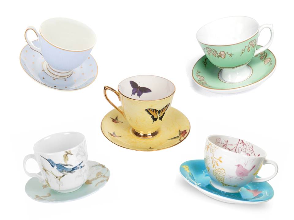 Cups and saucers Tea Cup and Saucer Sets Unwinding with a cup of tea is one of life’s little pleasures. But if you’re a bit tired of the same old teacup and saucer, with its chips and rubbed off gold paint, there is a world of vessels that can hold your favorite beverage.