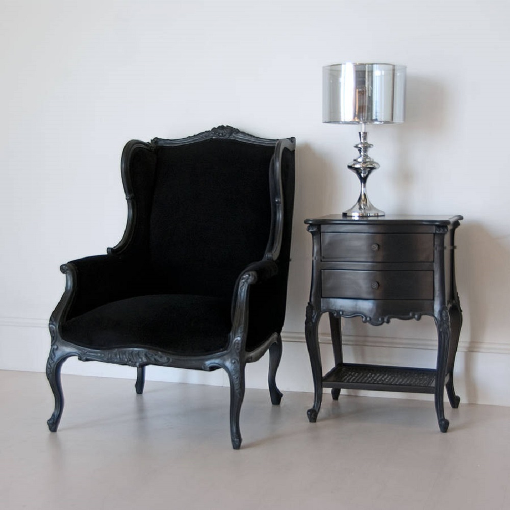 Finds black velvet wingback chair Homegirl London