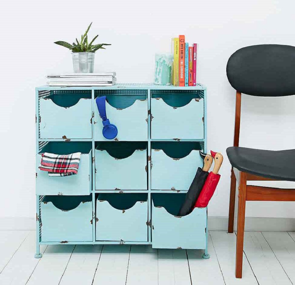 Colourful home office storage solutions brighten small spaces