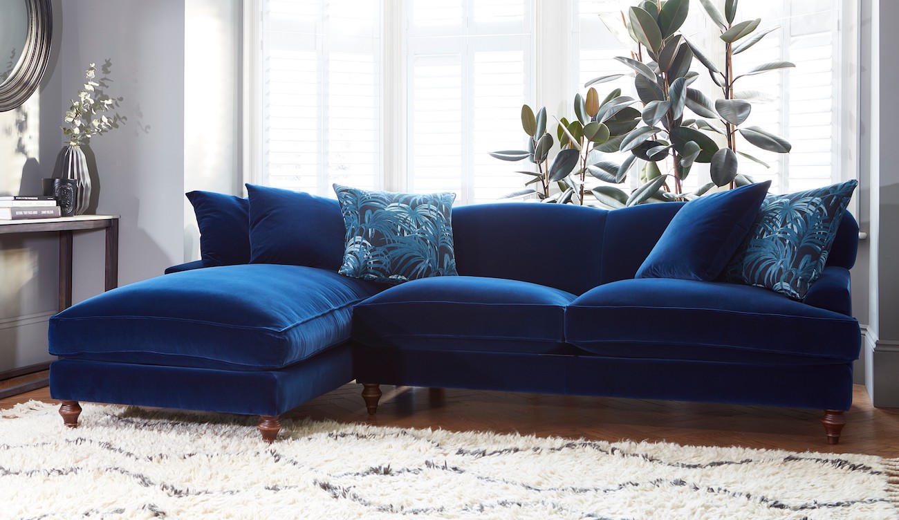 blue velvet couch living room ideas